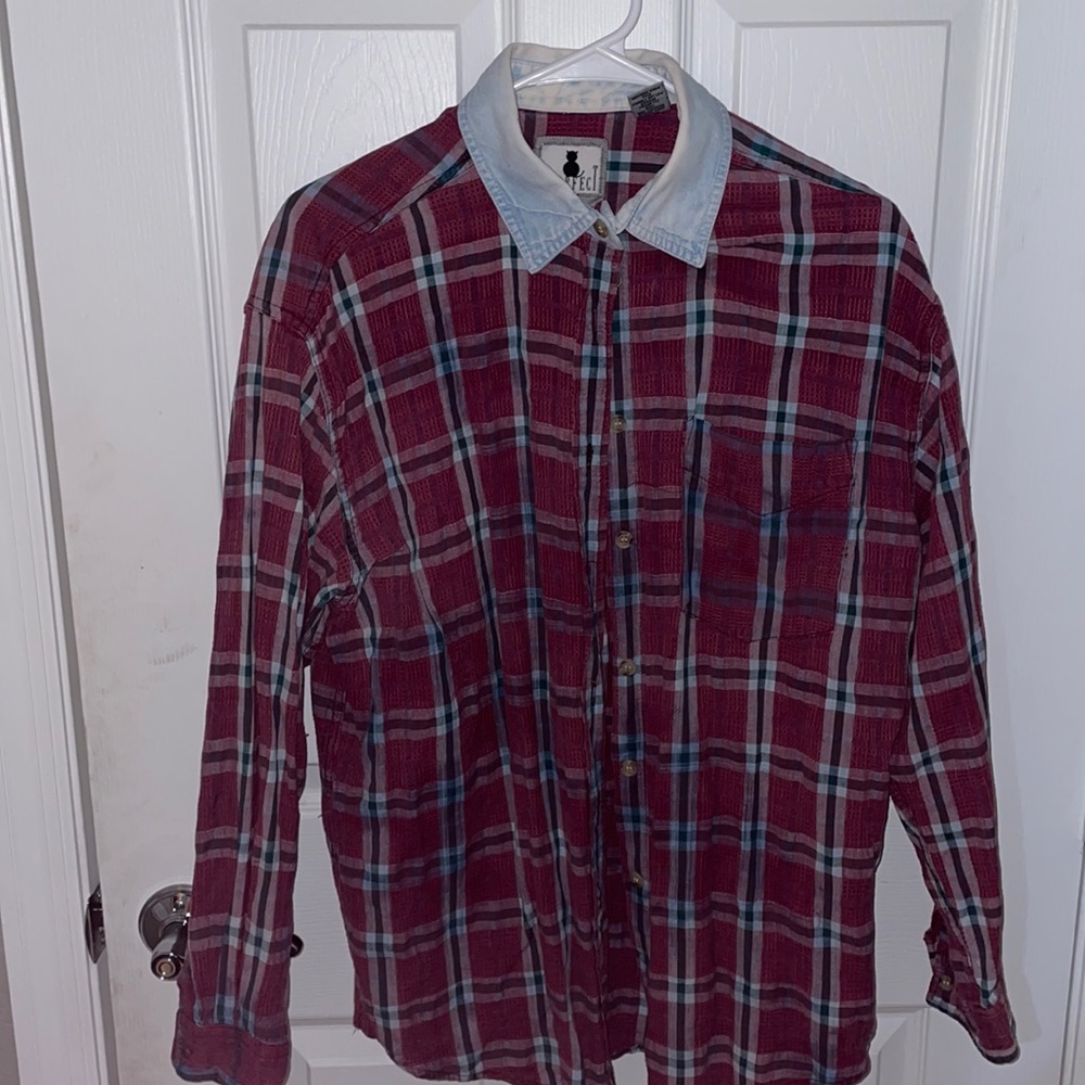 Unisex Button Down with Denim Collar RARE SIZE L